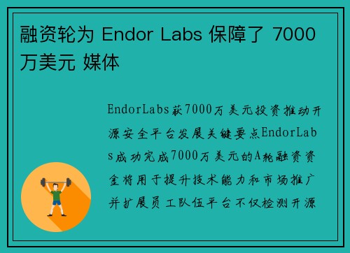 融资轮为 Endor Labs 保障了 7000 万美元 媒体